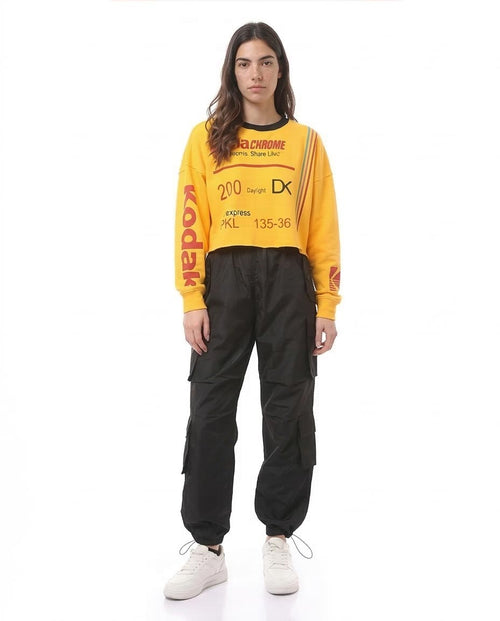 سويت شيرت قصير بأكمام طويلة سهل الارتداء أصفر