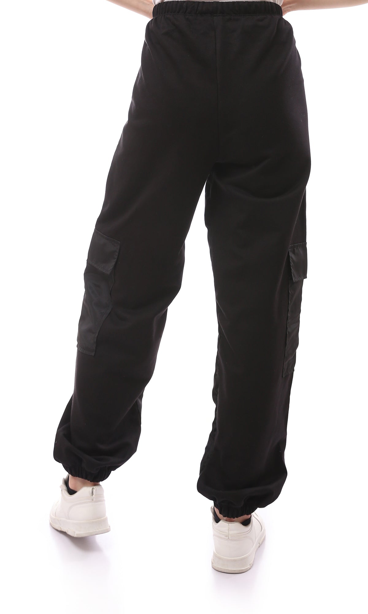 O172866 Black Elastic Waist With Drawstring Cargo Pants