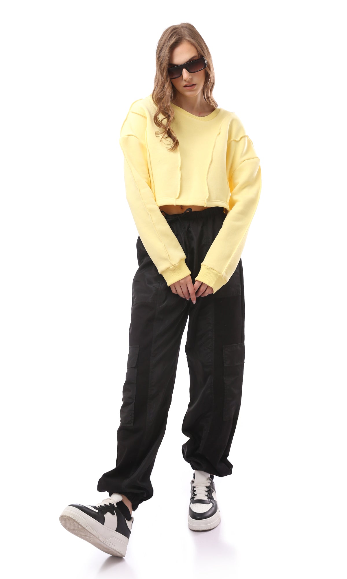 O172866 Black Elastic Waist With Drawstring Cargo Pants