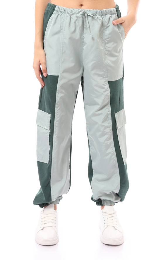 O172867 Trendy Wide Leg Bi-Tone Cargo Pants - Green Shades