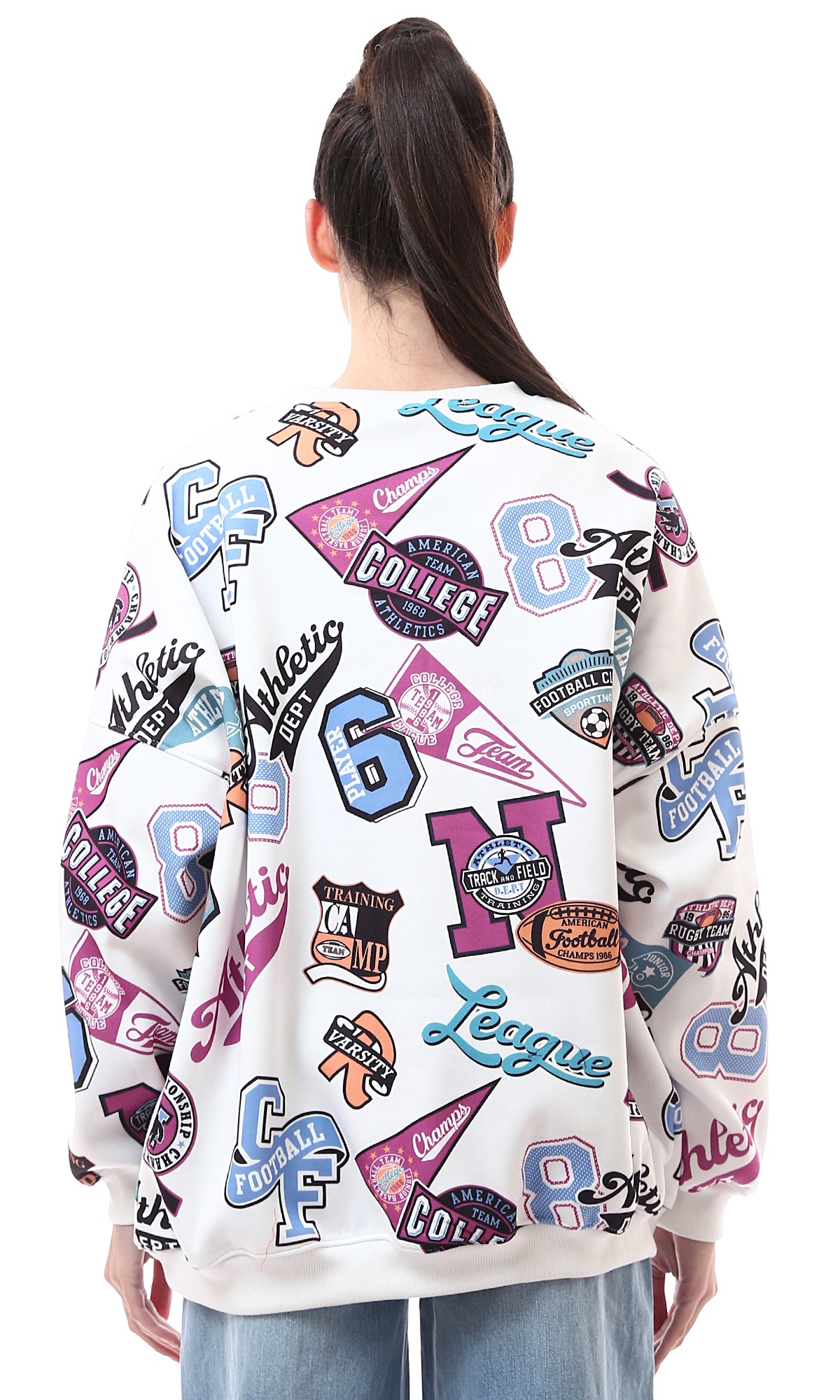 O173045 Patterned Multicolour Long Sweatshirt With Inner Fleece