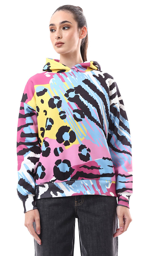 O173050 Slip On Colorful Patterned Hoodie With Inner Fleece