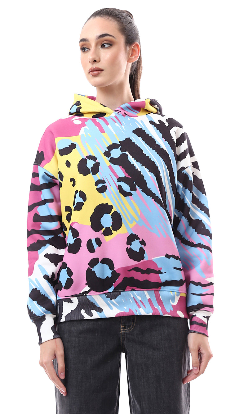 O173050 Slip On Colorful Patterned Hoodie With Inner Fleece