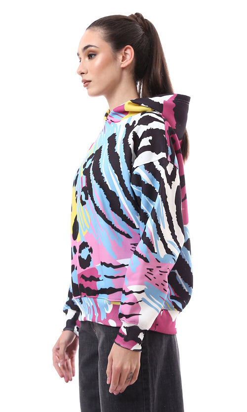 O173050 Slip On Colorful Patterned Hoodie With Inner Fleece