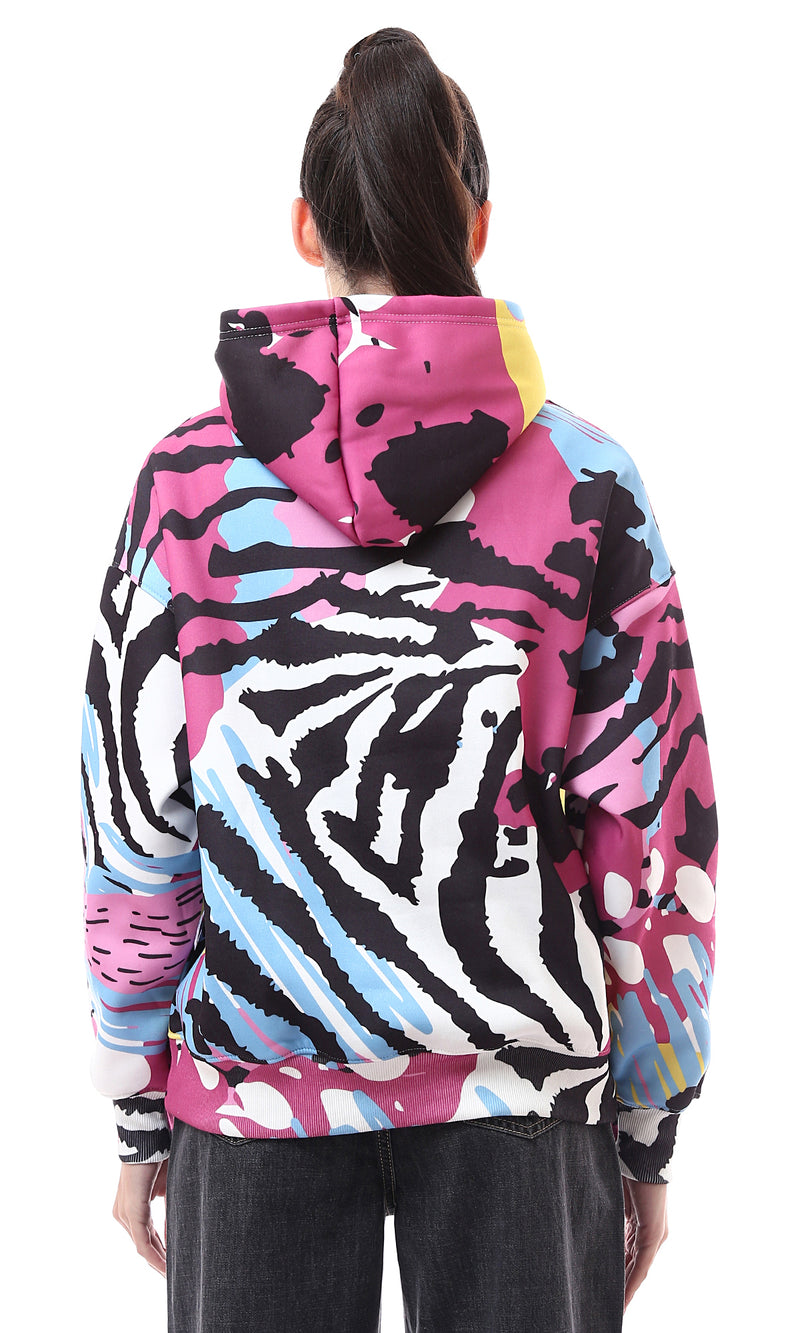 O173050 Slip On Colorful Patterned Hoodie With Inner Fleece