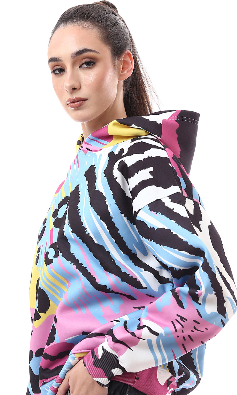 O173050 Slip On Colorful Patterned Hoodie With Inner Fleece