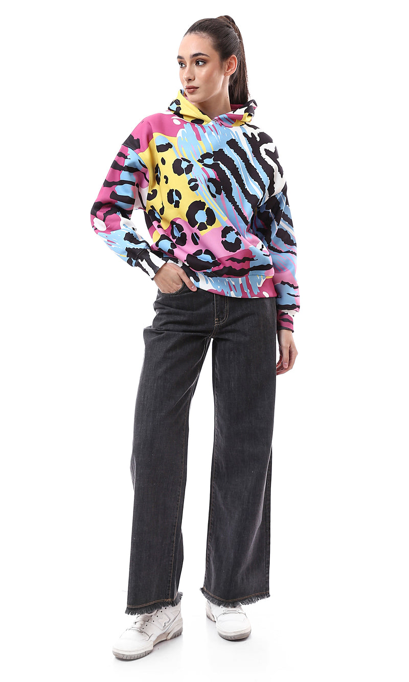 O173050 Slip On Colorful Patterned Hoodie With Inner Fleece