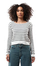O173082 Black & White Striped Long Sleeves Short Pullover