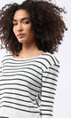 O173082 Black & White Striped Long Sleeves Short Pullover