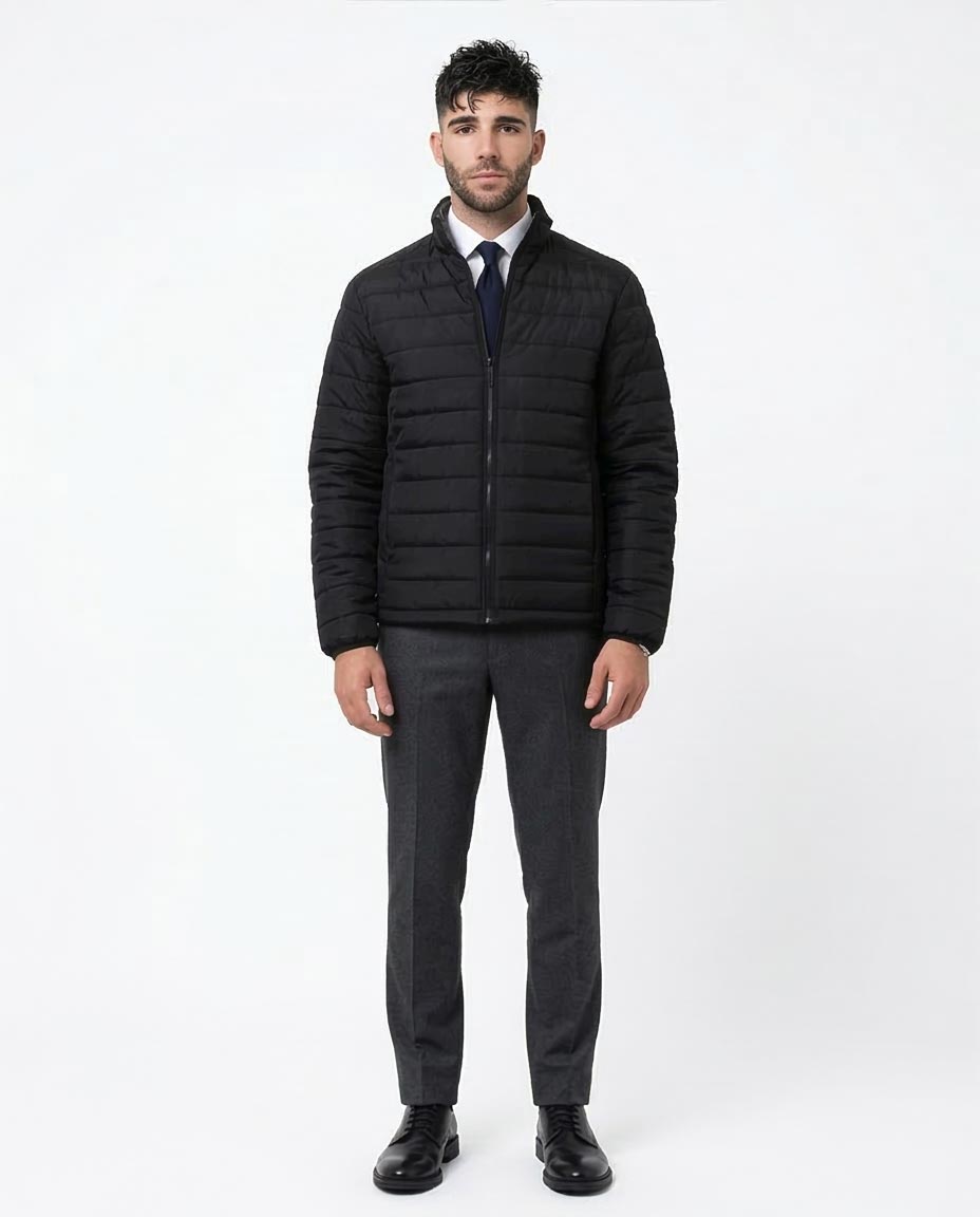Black Quilted Lightweight Puffer Jacket - O173258