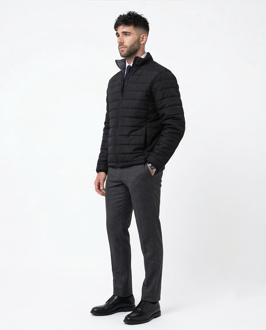 Black Quilted Lightweight Puffer Jacket - O173258