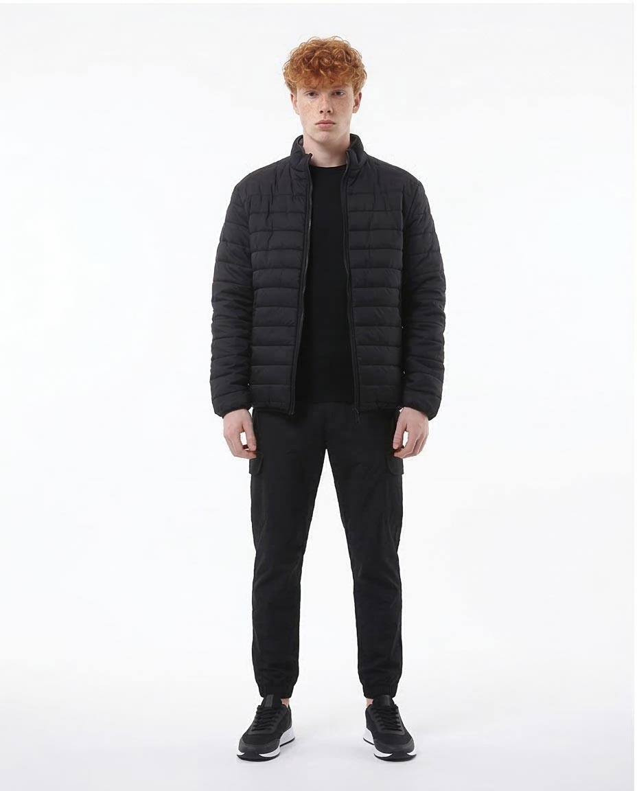 Men's Lightweight Quilted Puffer Jacket in Obsidian Black - O173259