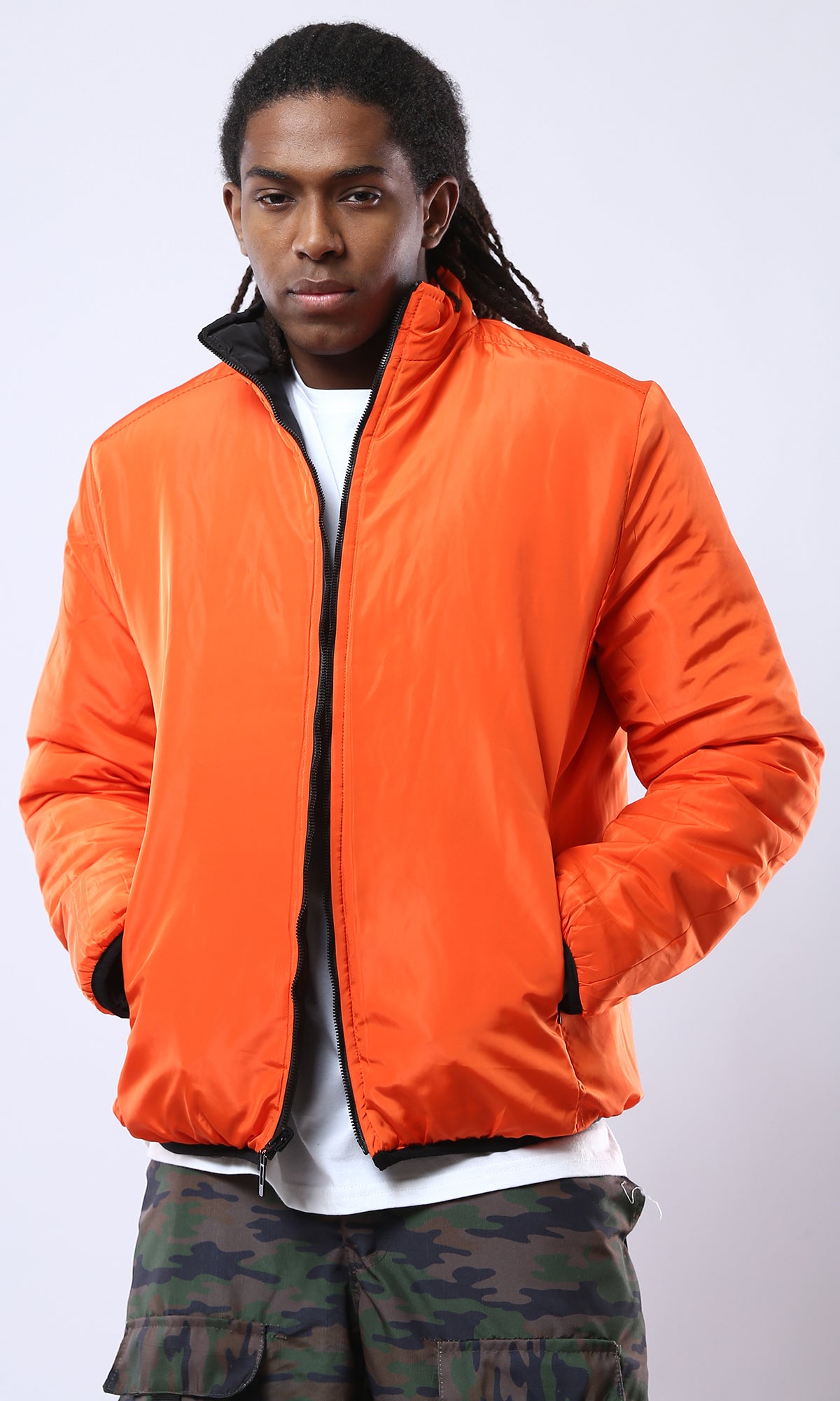 O173260 Neon Orange & Black Double Face Coziness Jacket