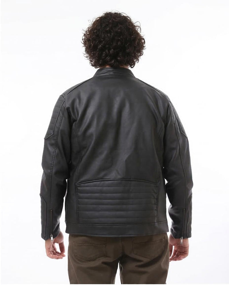 Ravin Men’s Faux-Leather Quilted Biker Jacket – Black - O173262