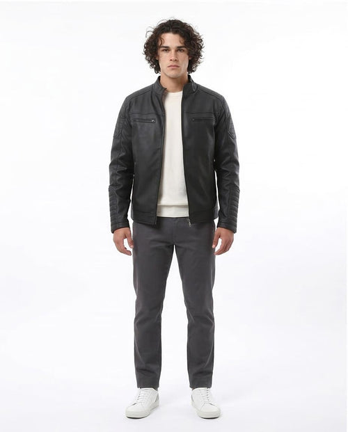 Ravin Men’s Faux-Leather Quilted Biker Jacket – Black - O173262