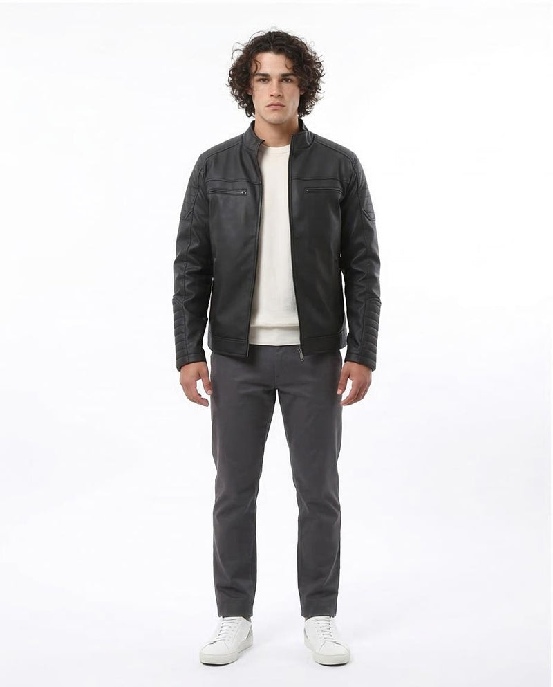 Ravin Men’s Faux-Leather Quilted Biker Jacket – Black - O173262