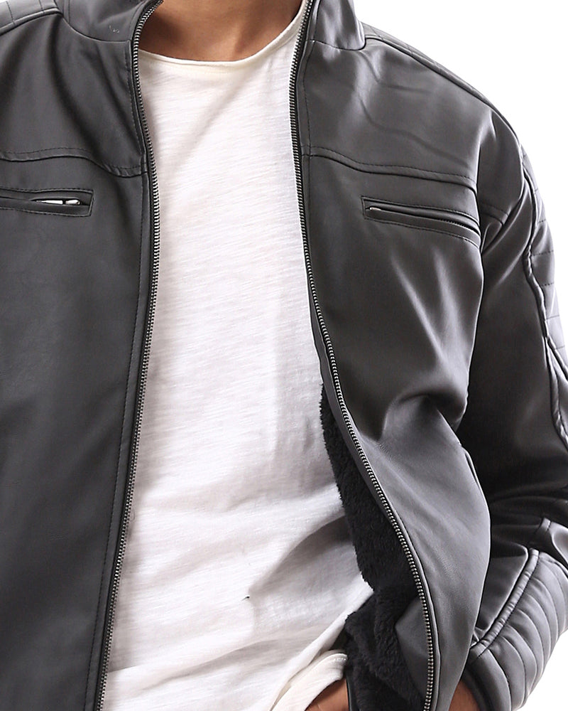 Ravin Men’s Faux-Leather Quilted Biker Jacket – Black - O173262