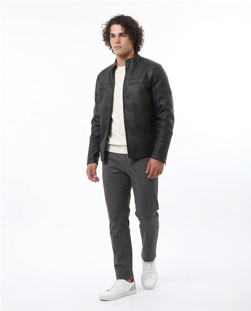 Ravin Men’s Faux-Leather Quilted Biker Jacket – Black - O173262