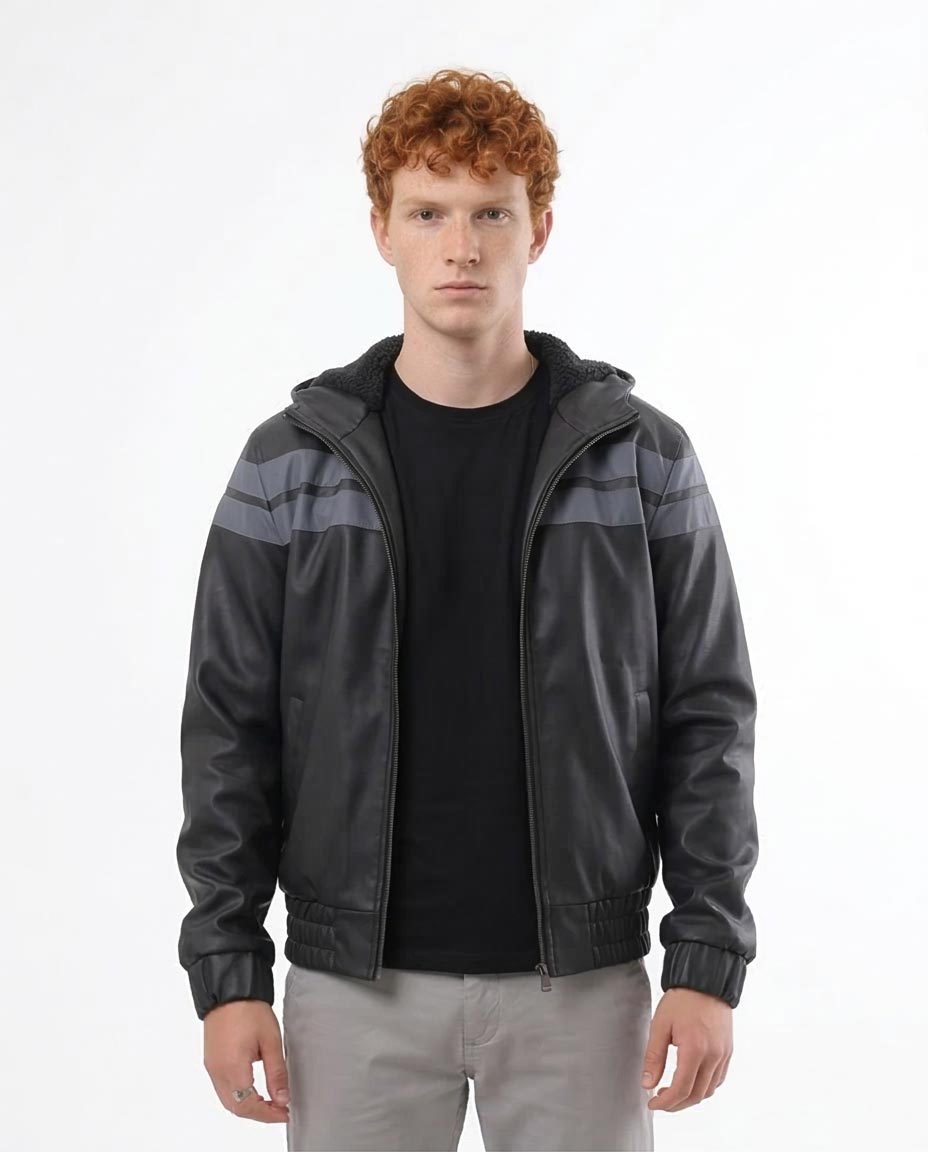 جاكيت جلد بسوستة أسود