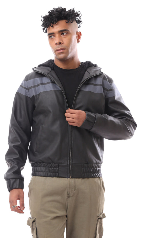 جاكيت جلد بسوستة أسود