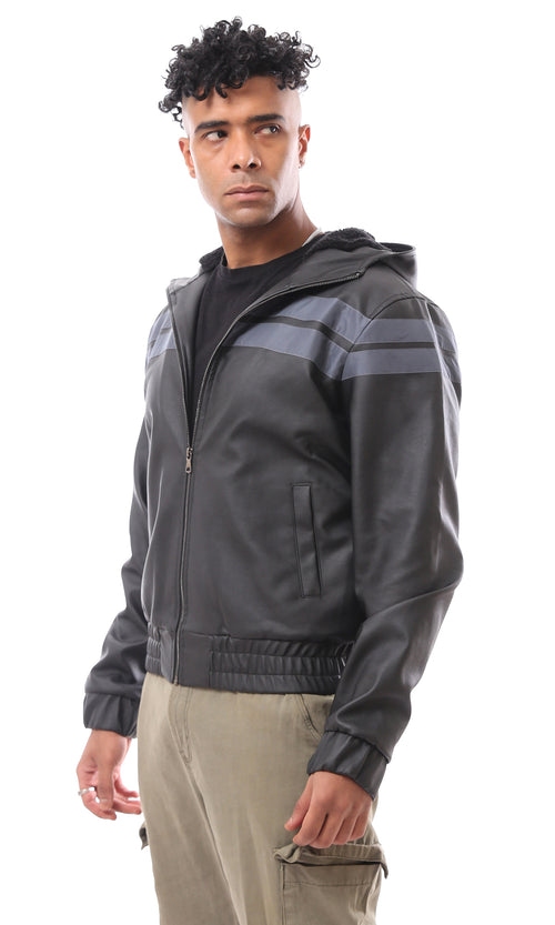 جاكيت جلد بسوستة أسود