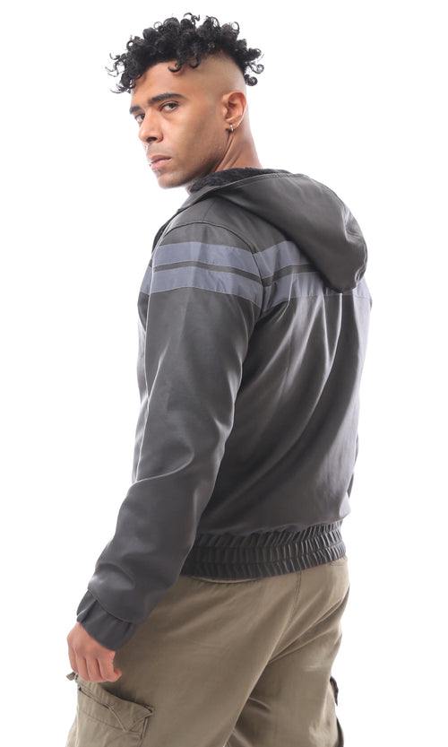 جاكيت جلد بسوستة أسود