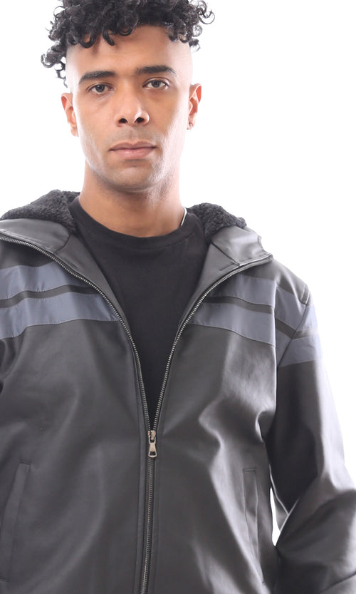 جاكيت جلد بسوستة أسود