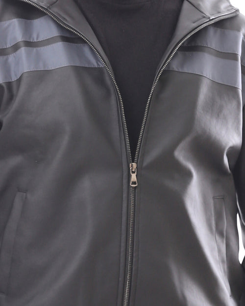 Ravin Men's Hooded Faux-Leather Bomber Jacket - Grey Striped Detail - o173264