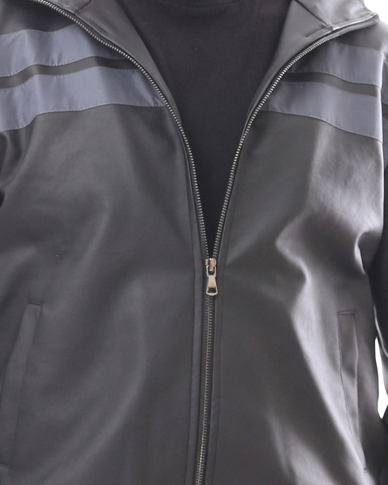 Ravin Men's Hooded Faux-Leather Bomber Jacket - Grey Striped Detail - o173264