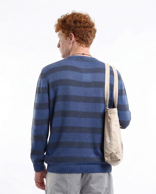Ravin Men’s Horizontal Striped Textured Knit Pullover– Slate Blue & Navy - O173594