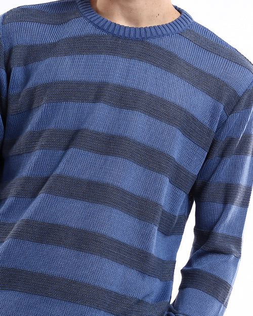 Ravin Men’s Horizontal Striped Textured Knit Pullover– Slate Blue & Navy - O173594
