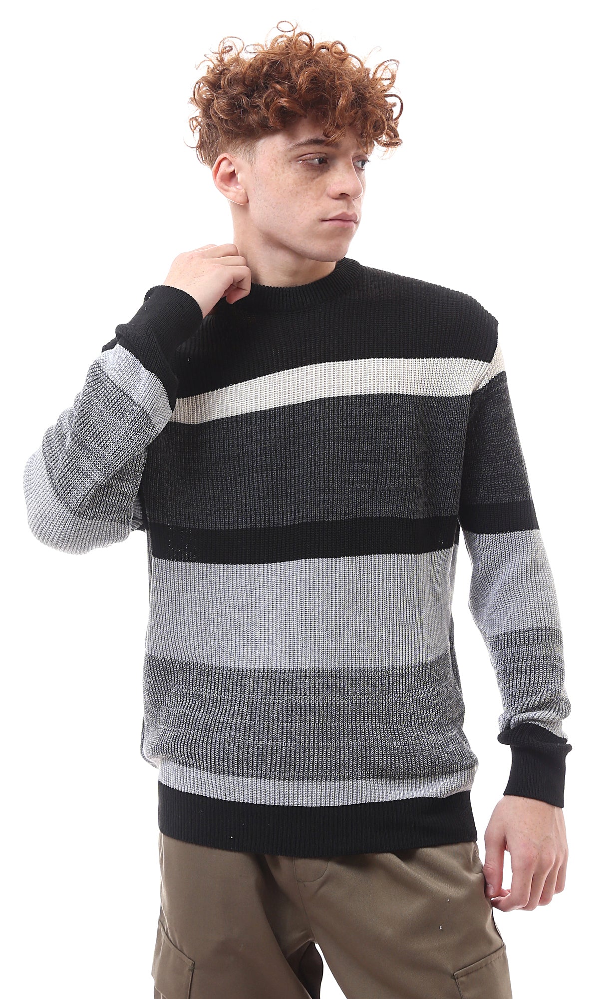 O173598 Heather Grey & Black Knitted Slip On Pullover