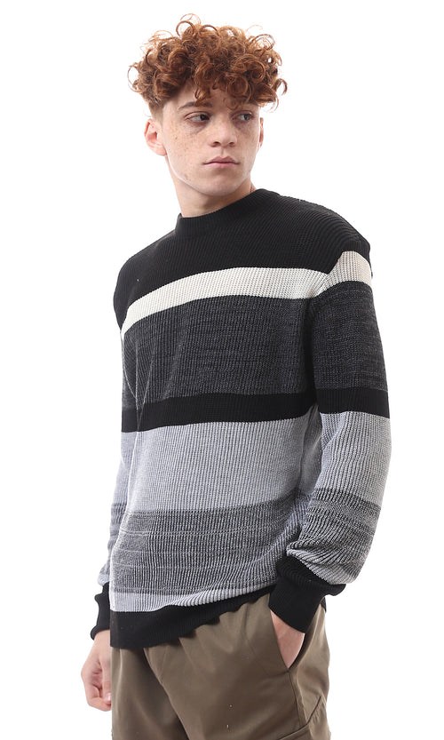 O173598 Heather Grey & Black Knitted Slip On Pullover