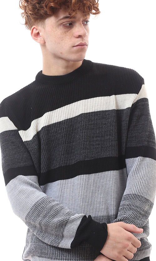 O173598 Heather Grey & Black Knitted Slip On Pullover