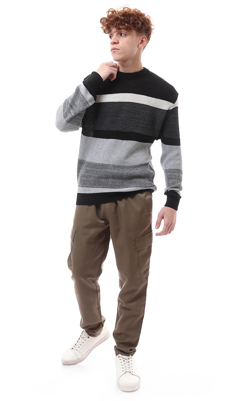 O173598 Heather Grey & Black Knitted Slip On Pullover