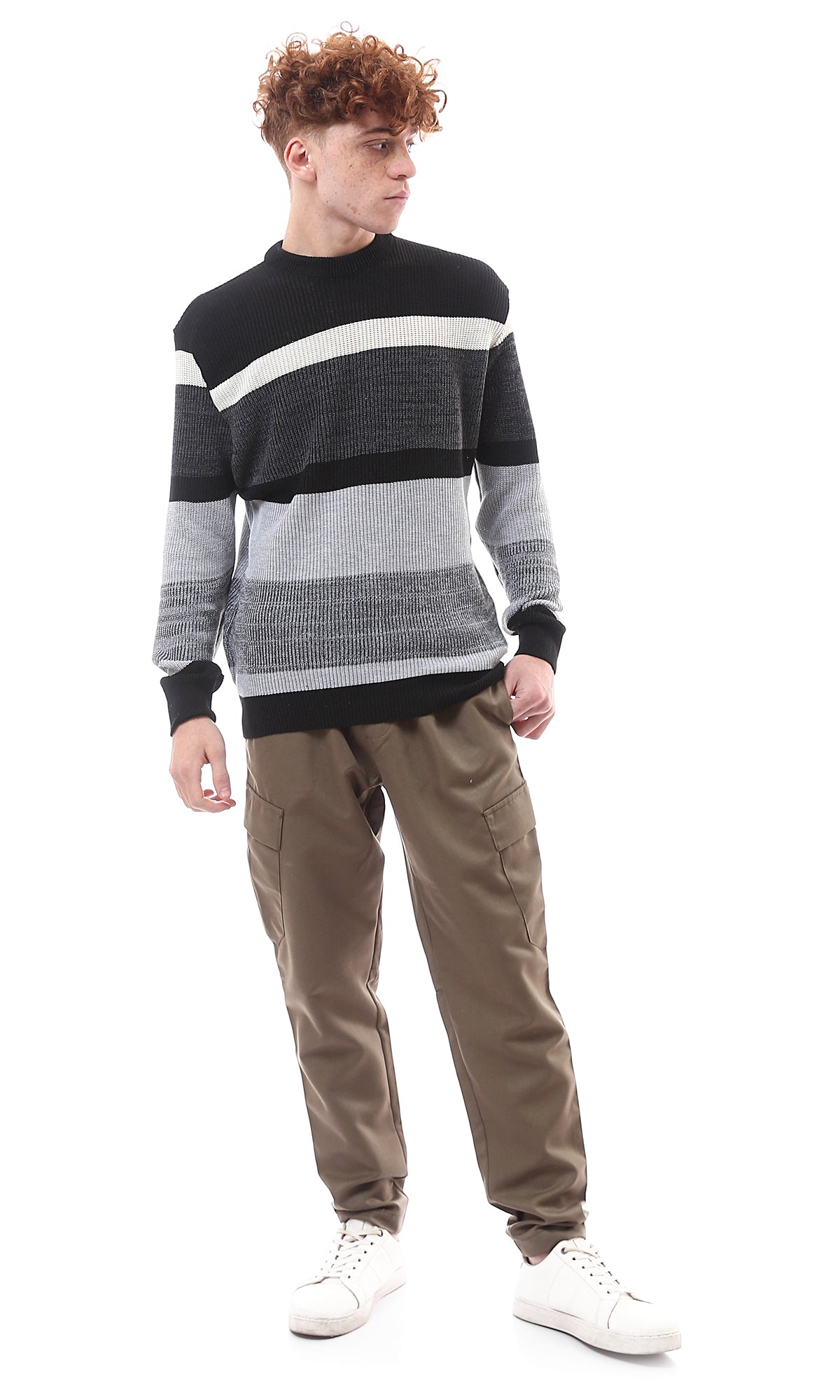 O173598 Heather Grey & Black Knitted Slip On Pullover