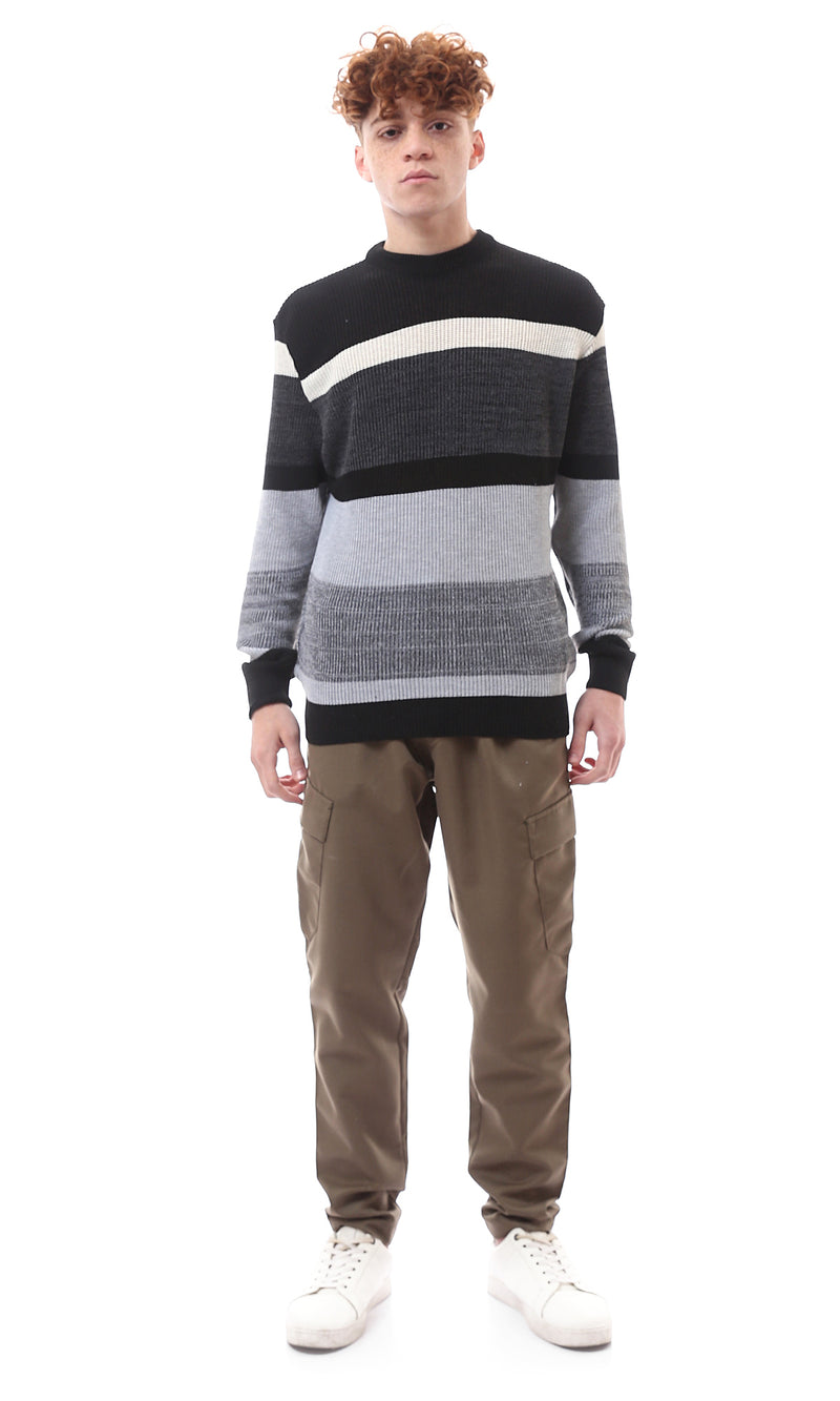 O173598 Heather Grey & Black Knitted Slip On Pullover