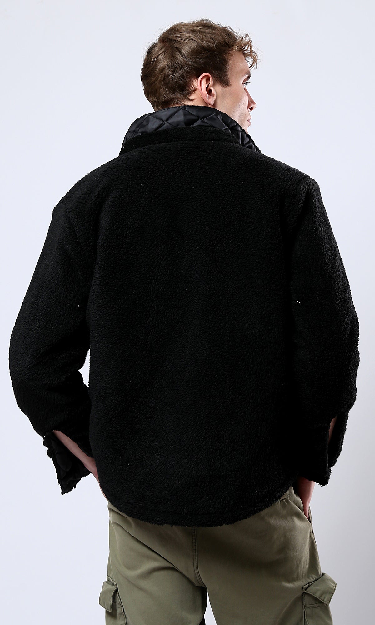 O173632 Black Wool Coziness Buttoned Winter Jacket