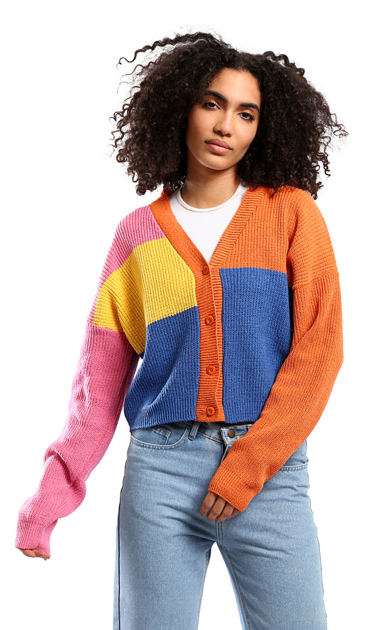 O173660 Colorful Knitted Comfy Multicolour Cardigan
