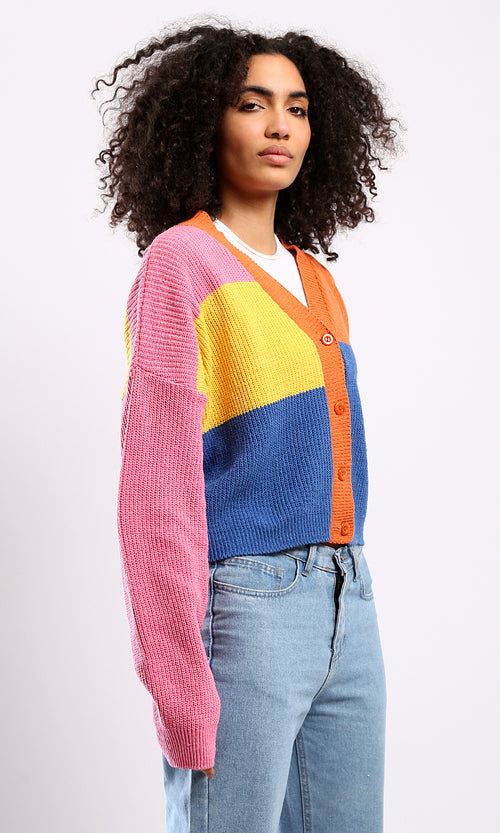 O173660 Colorful Knitted Comfy Multicolour Cardigan