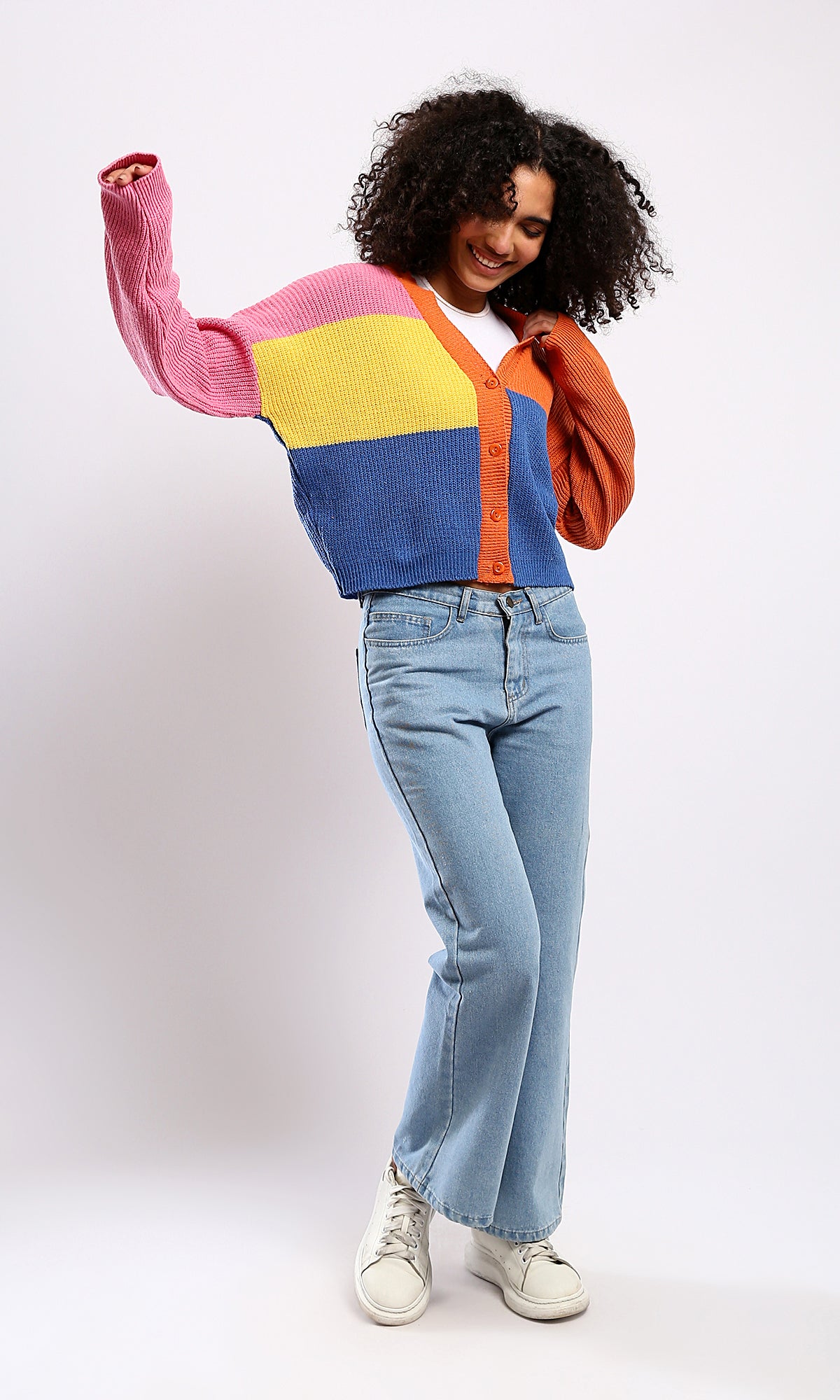 O173660 Colorful Knitted Comfy Multicolour Cardigan