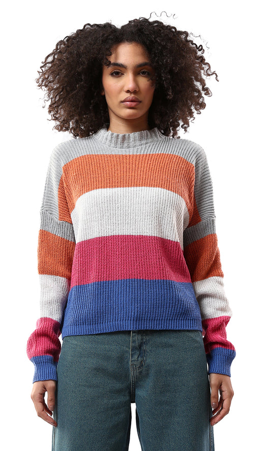 O173663 Colorful Chunky Knit Mock Neck Pullover