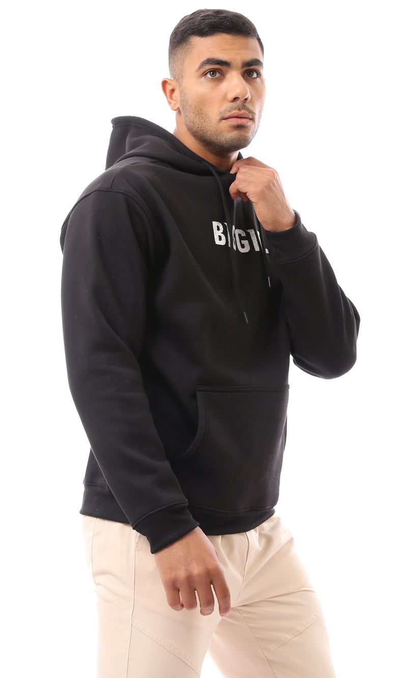 O173703 Front & Back Print "Bigge" Black Winter Hoodie