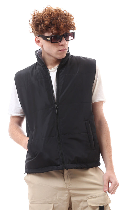 O173705 Double Face Dark Grey & Black Zipped Solid Vest