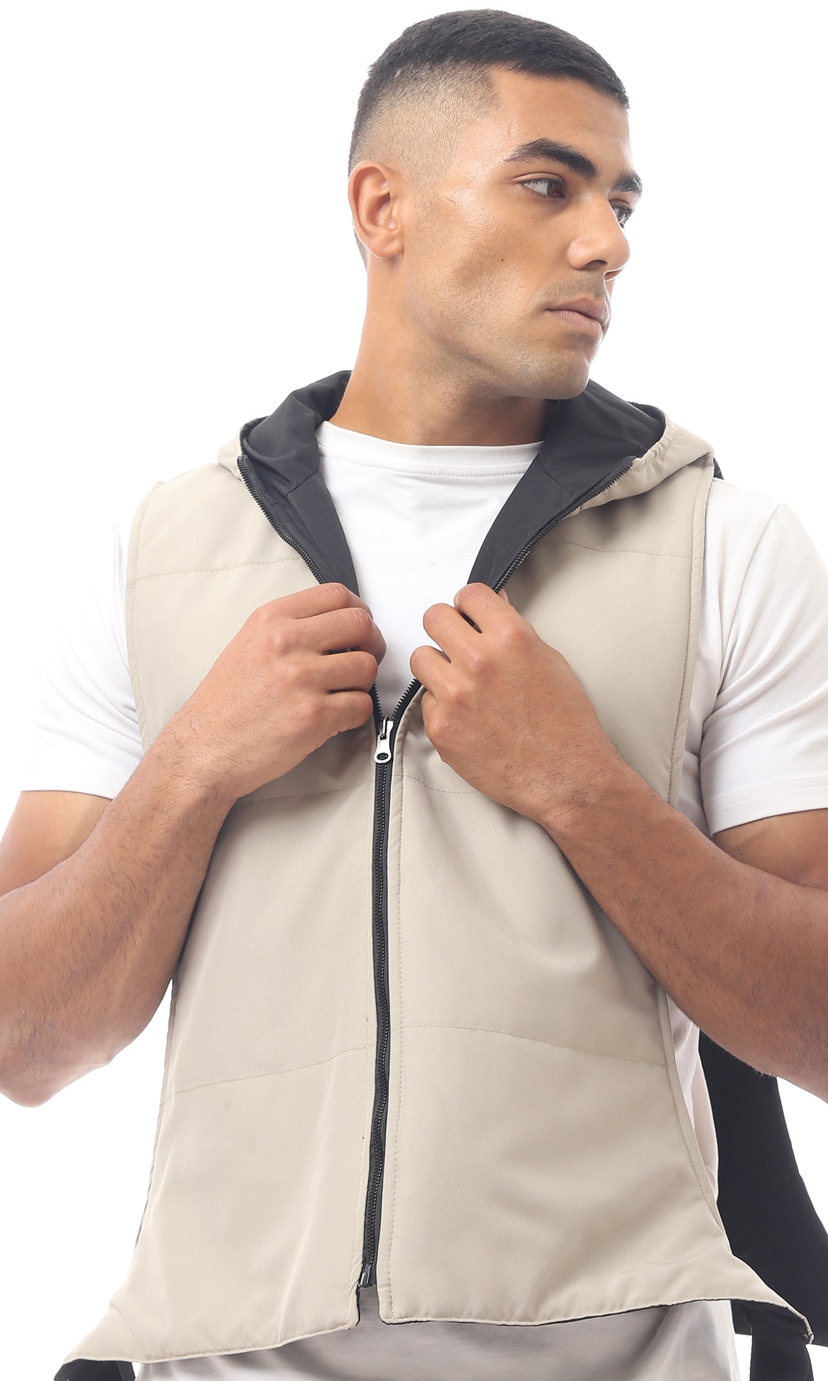 O173709 Beige Double Faced Solid Vest