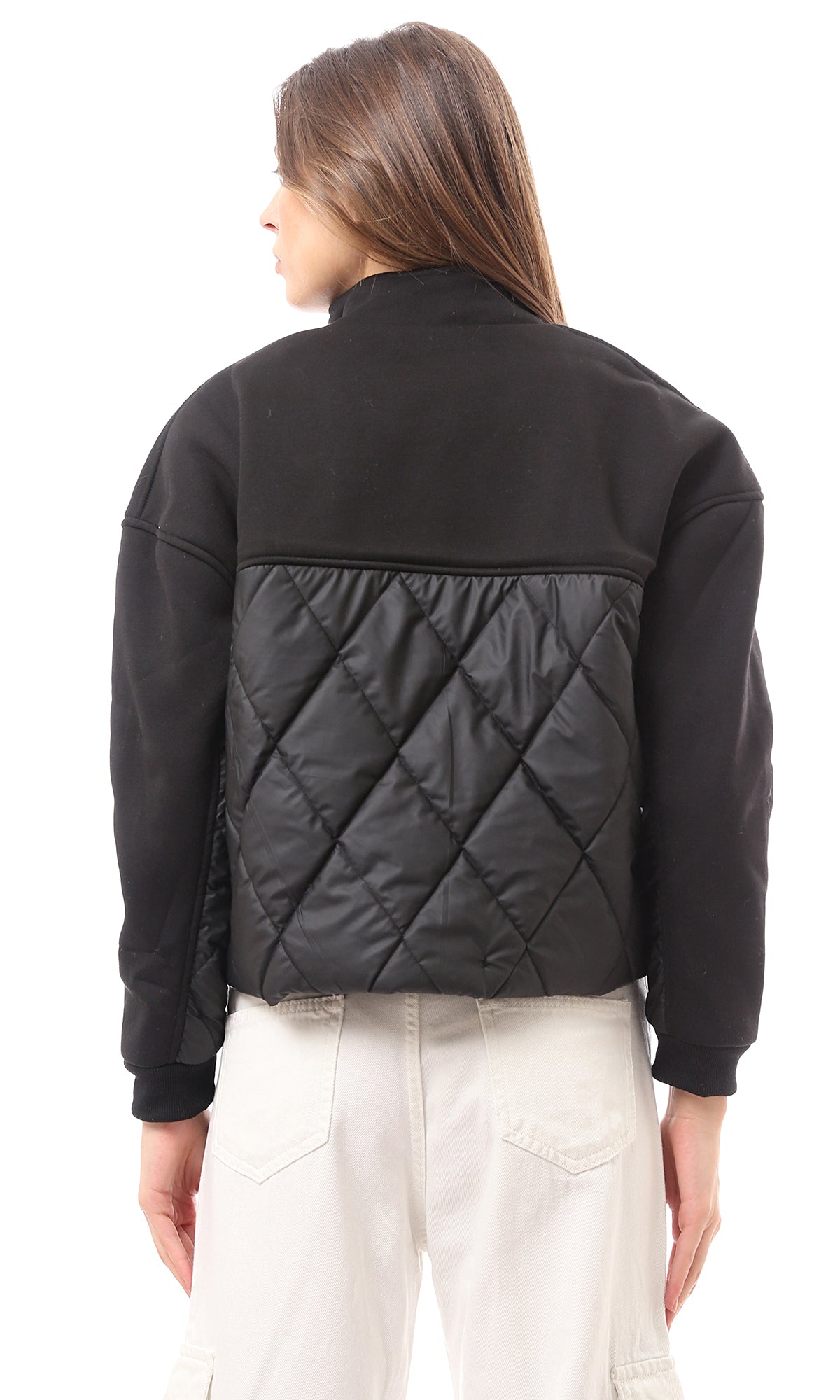 O173802 Quilted & Solid Black Winter Jacket