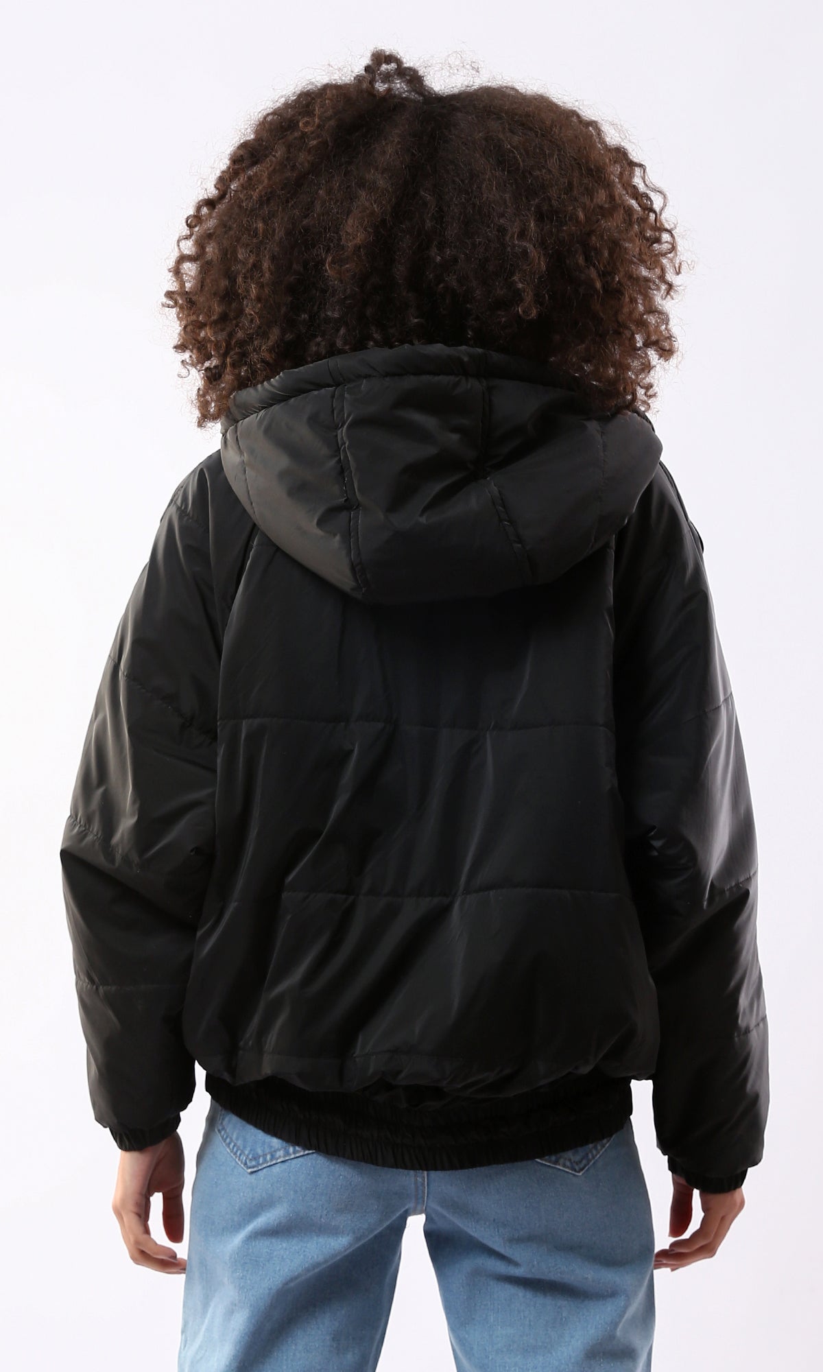 O173805 Double Closure Black Solid Waterproof Jacket