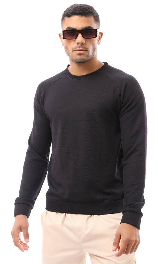 O173869 Black Crew Neck Sweatshirt With Wide Hem