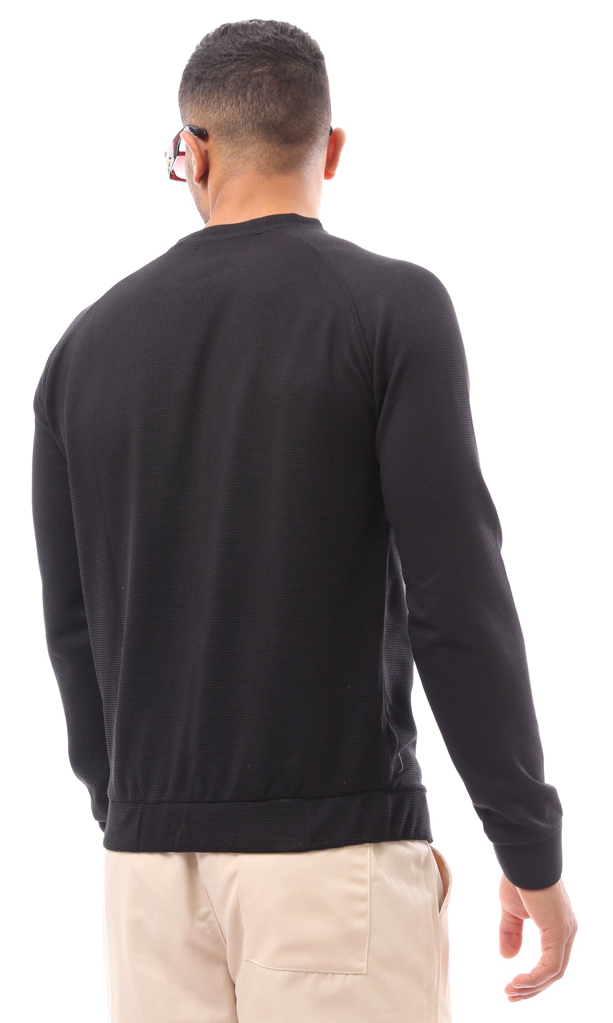 O173869 Black Crew Neck Sweatshirt With Wide Hem