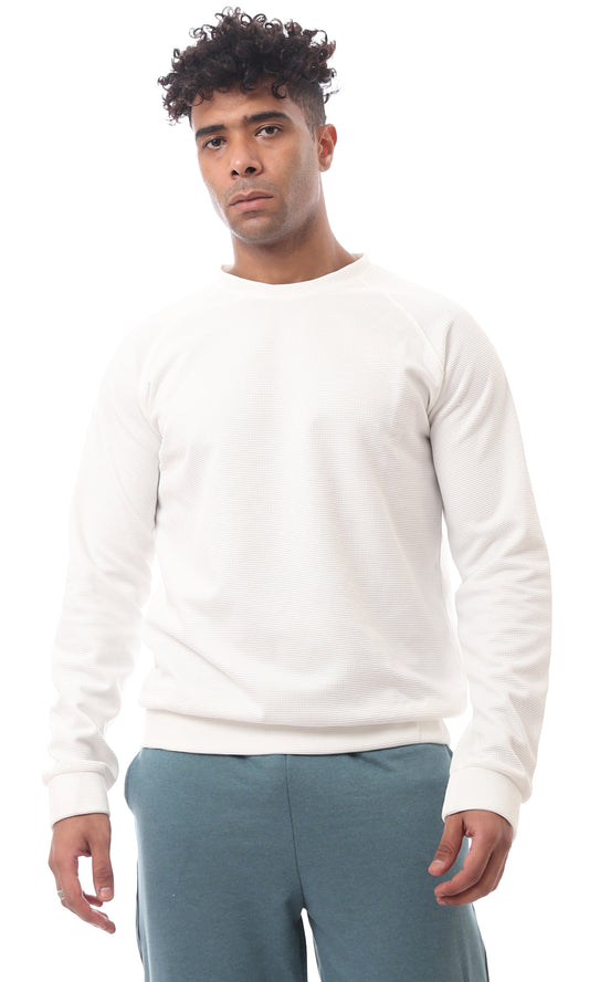 O173870 White Self Pattern Slip On Winter Sweatshirt